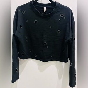 ALO Yoga Black Eyelet Detail Sweatshirt